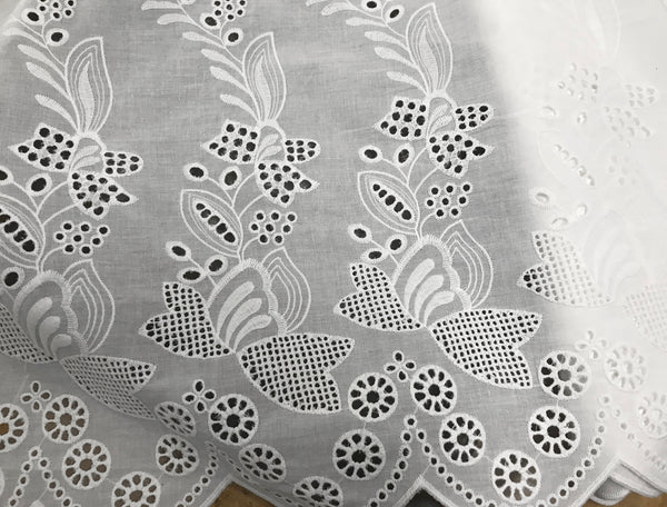 Natural White w/Beautiful Open Work Embroidery -  Broderie Anglaise -  Swiss Cotton Voile - 43.5 cm Wide.