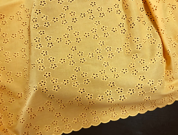 Marigot Yellow Embroidery - Broderie Anglaise -  On Cotton Voile - 52 cm Wide.