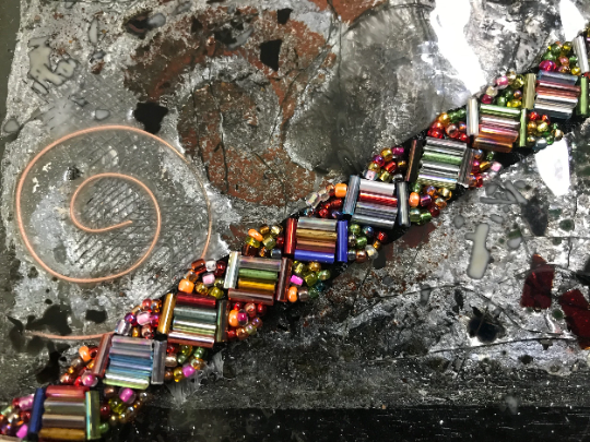 Multi Color Glass Beds -  Beaded Trim - 6/8" Wide.