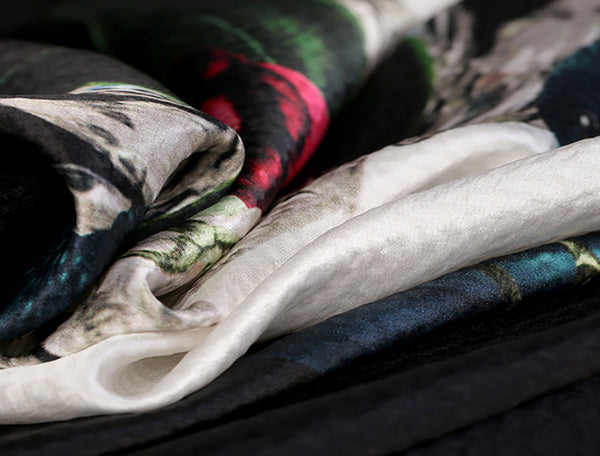 Multi Color Floral on White Background Stretch Satin- Positions of: 125 cm Width x 84 cm Length.