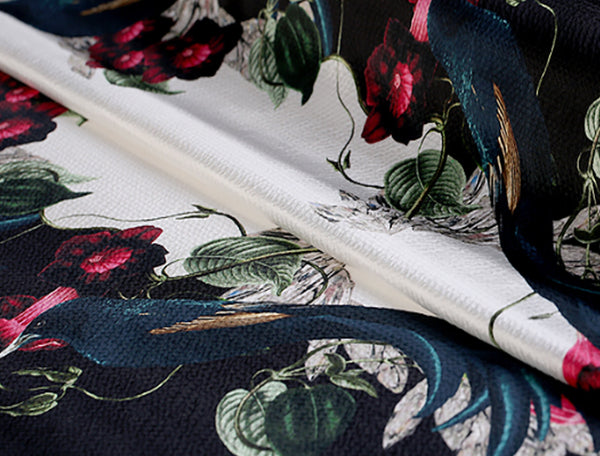 Multi Color Floral on White Background Stretch Satin- Positions of: 125 cm Width x 84 cm Length.