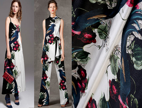 Multi Color Floral on White Background Stretch Satin- Positions of: 125 cm Width x 84 cm Length.