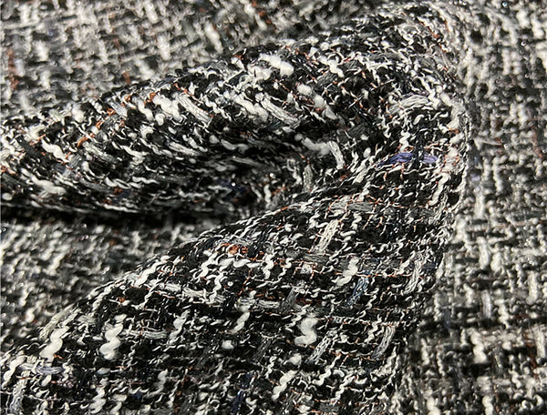 Shades of Grey/Black/Off White/Tan/Purple - French Tweed - 150 cm Wide.