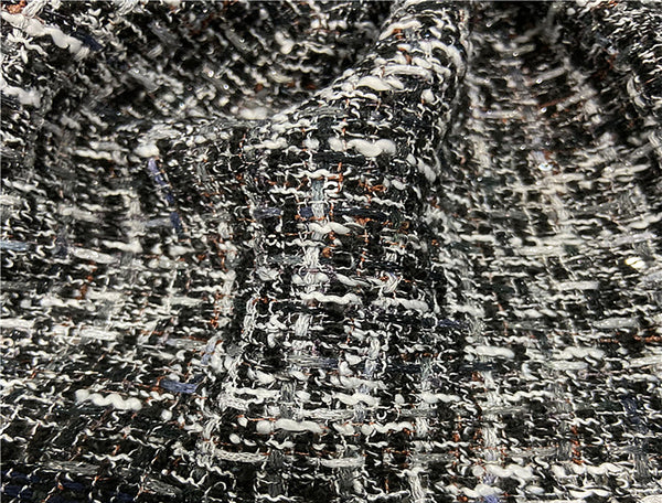 Shades of Grey/Black/Off White/Tan/Purple - French Tweed - 150 cm Wide.