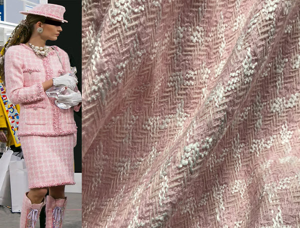 Pink and White Lined - French Tweed - 150 cm Wide.
