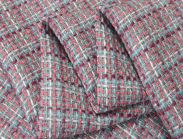 Shades of Pink/Aqua/White and Silver Thread - French Tweed - 150 cm Wide.