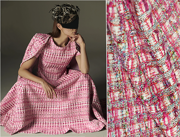 Multi Color Pink/Blue/White/Silver Treads - French Tweed - 150 cm Wide.