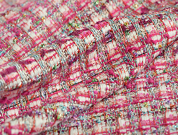 Multi Color Pink/Blue/White/Silver Treads - French Tweed - 150 cm Wide.
