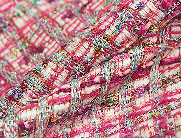 Multi Color Pink/Blue/White/Silver Treads - French Tweed - 150 cm Wide.