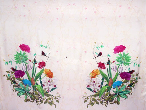 Multi Color Floral Stretch Silk  Satin - 143 W cm x 120 cm L,  Imported.
