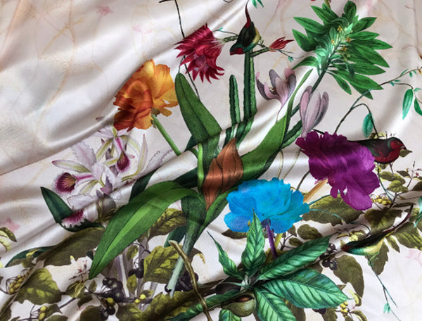 Multi Color Floral Stretch Silk  Satin - 143 W cm x 120 cm L,  Imported.