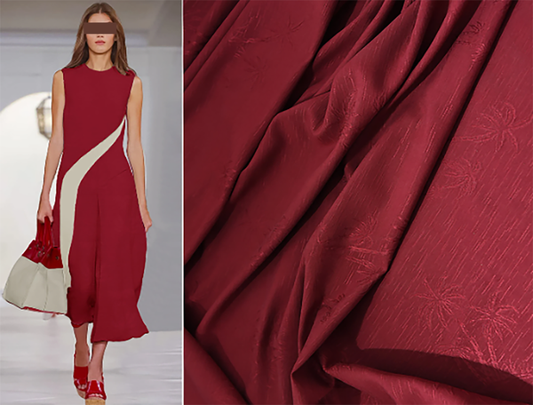 Burgundy Silk Jacquard - Palms Print - 40 MM - 114 cm Wide.