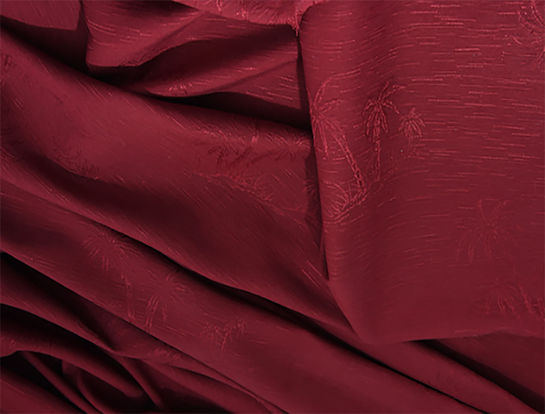 Burgundy Silk Jacquard - Palms Print - 40 MM - 114 cm Wide.