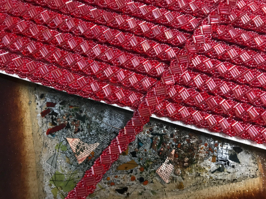 Red Hand Beaded Trim - Glass Beads, 1/2" Wide.