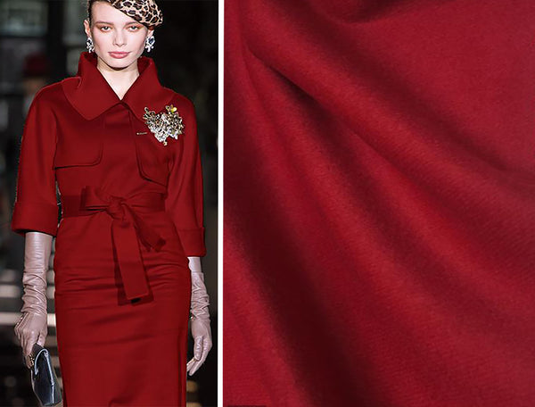 Red Short Staple Hair - Italian Alpaca Wool - 155 cm Wide, Imported.