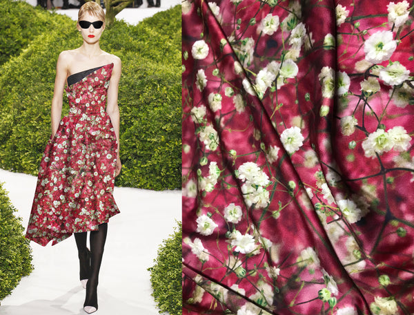 Multi Color Floral - Italian Stretch Silk Satin - 19 MM - 118 cm Wide.