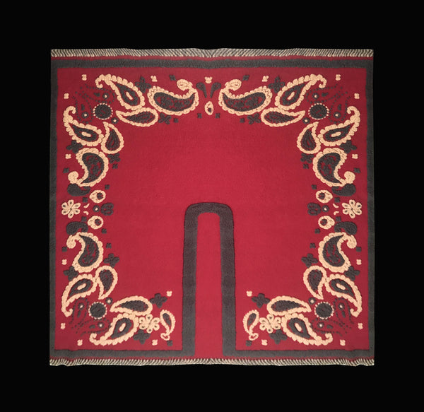 Charcoal Grey and Beige Paisleys on Marron Background- Italian Woolen Shawl/Poncho -  168 L x 138 xm W.