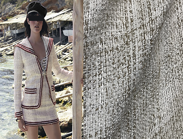 Natural White/Beige and White Glossy Threads - French Tweed - 150 cm Wide.