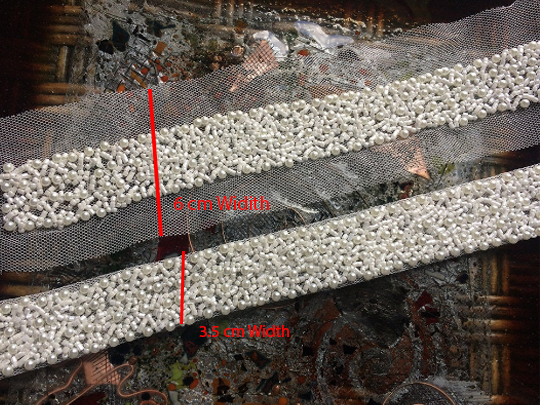 Milk White Glass Beads on Netting - Hand Made  3.5  cm Wide Trim.