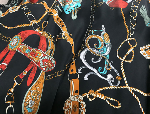 Multi Color Print on Black Background - Stretch Mulberry Silk Satin -113 cm Wide.