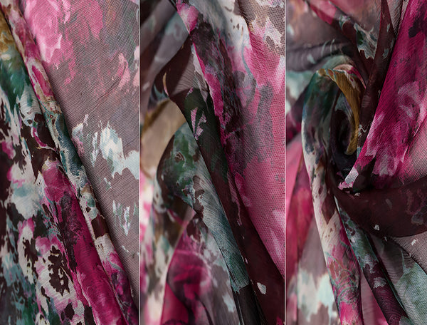 Multi Color Floral Floral Print - Italian Wrinkled Silk Chiffon - 8 MM -116 cm Wide.