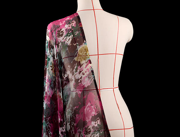 Multi Color Floral Floral Print - Italian Wrinkled Silk Chiffon - 8 MM -116 cm Wide.
