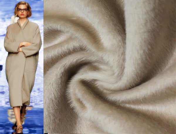 Beige Long Staple Hair - Italian Alpaca Wool - 152 cm Wide, Imported.
