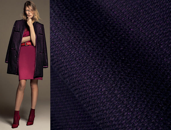 Eggplant Purple w/Shiny Speckles - Italian Tweed - 156 cm Wide.