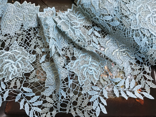 Blue and Gold  Italian  Embroidered Lace - 26 cm  Wide.