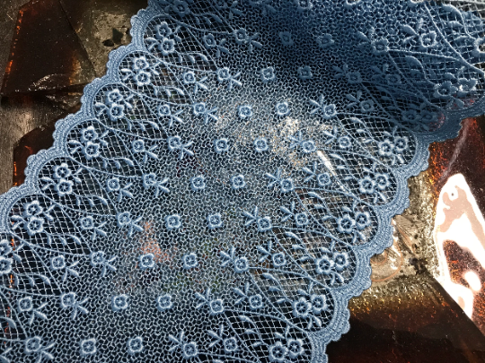 Sky Blue Color  Italian  Embroidered Lace - 21 cm  Wide.