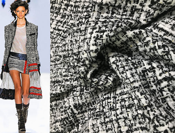 Black/ White  with Small Silver Sequins - French Tweed - 152 cm Wide.