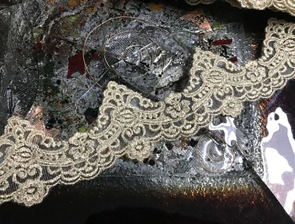 Scalloped on Both Sides - Beige and Gold Embroidery on Soft Tulle - Italian Lace - 6.5 cm Wide.