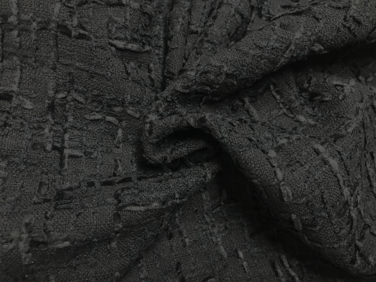 Black w/Black Velvet Ribbons - Double Face French Tweed - 150 cm Wide.