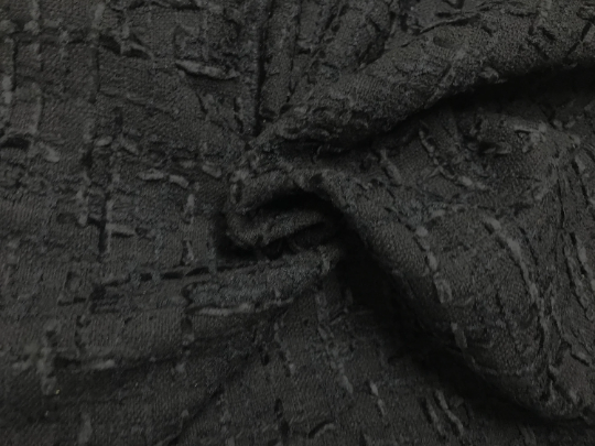 Black w/Black Velvet Ribbons - Double Face French Tweed - 150 cm Wide.