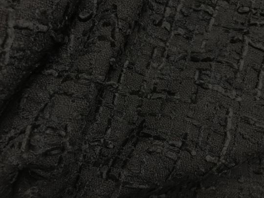 Black w/Black Velvet Ribbons - Double Face French Tweed - 150 cm Wide.
