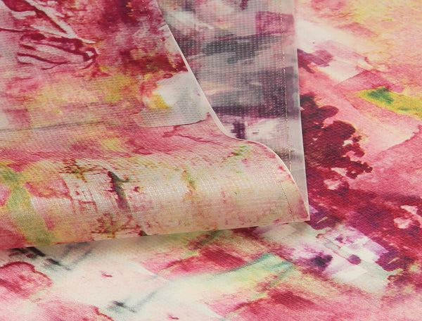 Multi Color Aqua Print on Off White - French textured  Silk Organza Eugene - 100%  Mulberry Silk - 16 MM - 138 cm Wide.