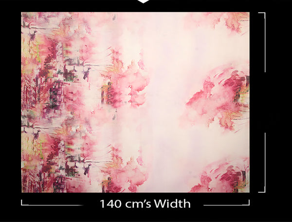 Multi Color Aqua Print on Off White - French textured  Silk Organza Eugene - 100%  Mulberry Silk - 16 MM - 138 cm Wide.