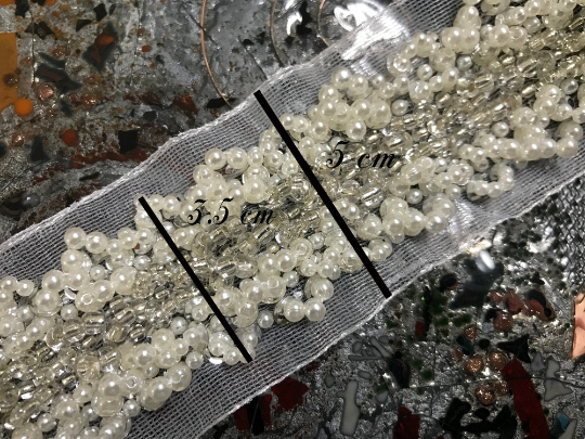 Off White Pearls and Glass Beads - Beaded Hand Made Trim - 5 cm Wide.