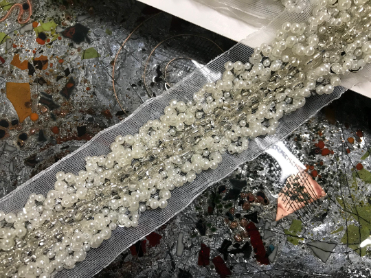 Off White Pearls and Glass Beads - Beaded Hand Made Trim - 5 cm Wide.