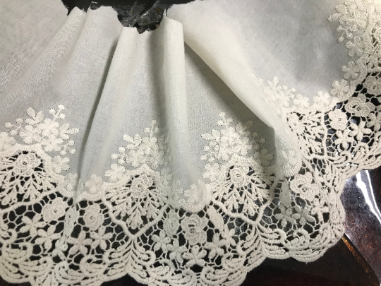Beige  Broiderie Anglaise -  Swiss Cotton Voile - 20 cm Wide