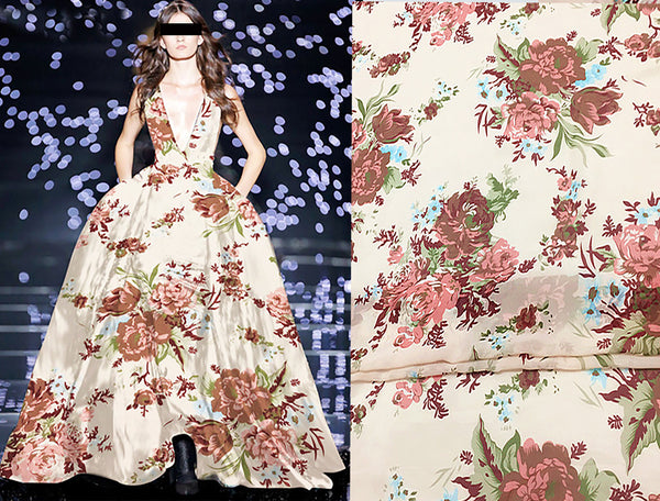 Multi Color Floral on Blush Background - Italian Silk Georgette - 14 MM - 110 cm Wide.