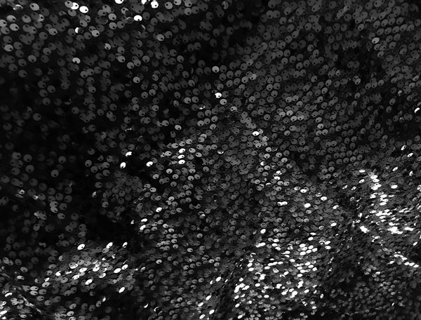 Black Sequined Wool French Tweed - 146 cm Wide.