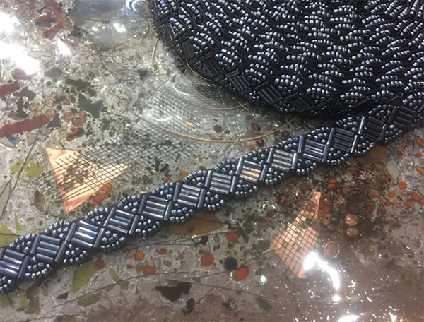 Peacock Colors Beaded Trim - Glass Beads, 6/8" Wide.