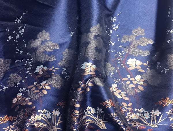 Multi Colors Floral on a Dark Blue Background -  Italian Jacquard Fabric - Sold by Sections of 132 cm Length x 169 cm Width.