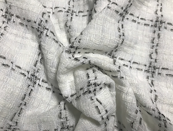 Natural White w/Grey, Black and Silver Stitchings - French Tweed -148 cm Wide.