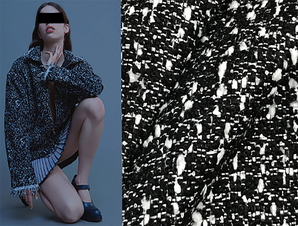 Black and White w/Small White Mate Sequins  - French Tweed - 150 cm Wide.