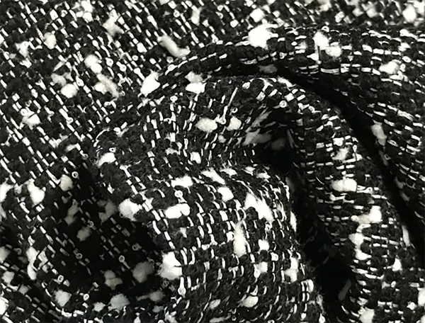 Black and White w/Small White Mate Sequins  - French Tweed - 150 cm Wide.