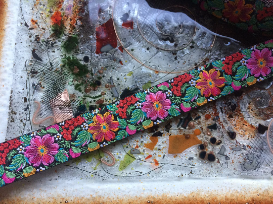 Floral on Black - California Wild Flowers - Embroidered Jacquard Ribbon, 7/8" Width.