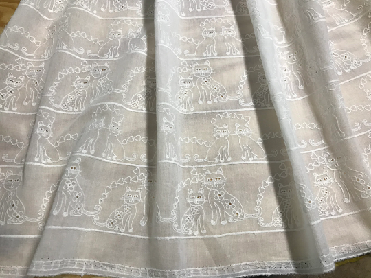 All Over Small Cats Broderie Anglaise on Swiss Voile - 138 cm Wide.