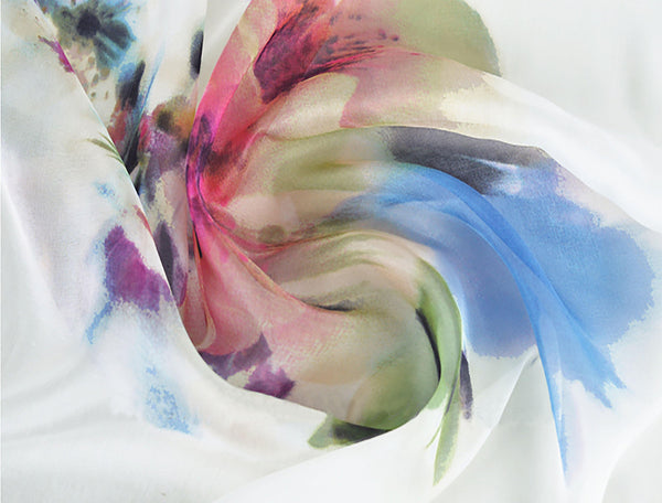 Multi Color Floral Print - Silk Chiffon - 130 cm Wide - WIKILACES